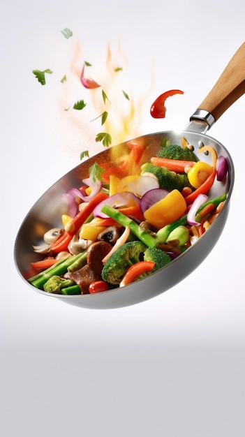 Tigaie cu mâncare în mișcare